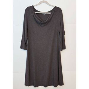 Eileen Fisher Dress Sz M Soft Brown Heather Cowl Neck 3/4 Sleeve Stretch Viscose